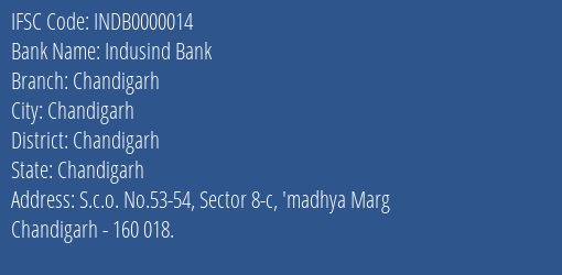 Indusind Bank Chandigarh Branch IFSC Code