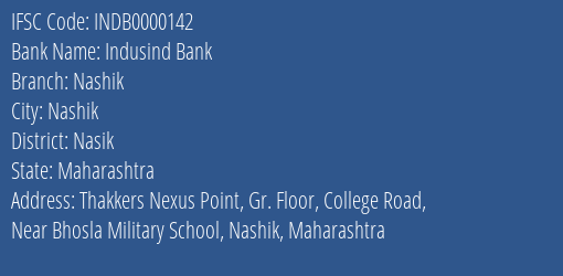 Indusind Bank Nashik Branch Nasik IFSC Code INDB0000142