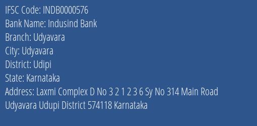 Indusind Bank Udyavara Branch, Branch Code 000576 & IFSC Code INDB0000576