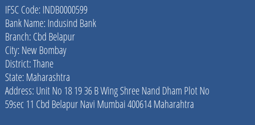 Indusind Bank Cbd Belapur Branch, Branch Code 000599 & IFSC Code INDB0000599