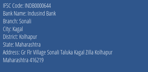 Indusind Bank Sonali Branch Kolhapur IFSC Code INDB0000644