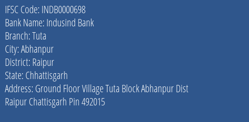 Indusind Bank Tuta Branch IFSC Code
