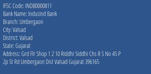 Indusind Bank Umbergaon Branch Valsad IFSC Code INDB0000811