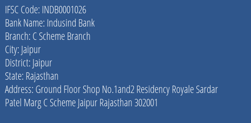 Indusind Bank C Scheme Branch Branch Jaipur IFSC Code INDB0001026