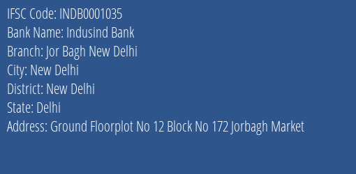 Indusind Bank Jor Bagh New Delhi Branch New Delhi IFSC Code INDB0001035
