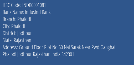 Indusind Bank Phalodi Branch Jodhpur IFSC Code INDB0001081
