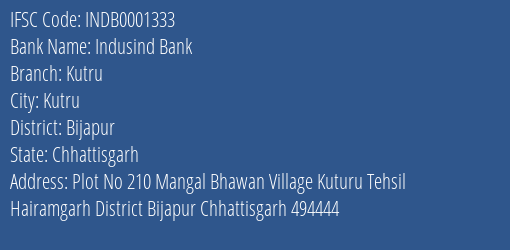 Indusind Bank Kutru Branch Bijapur IFSC Code INDB0001333
