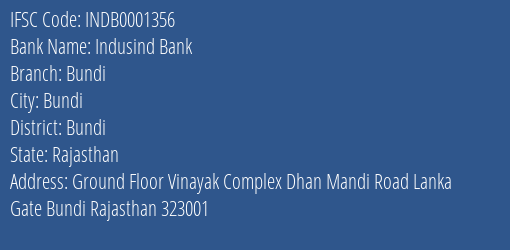 Indusind Bank Bundi Branch Bundi IFSC Code INDB0001356