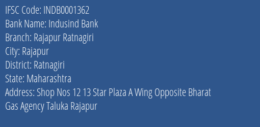 Indusind Bank Rajapur Ratnagiri Branch Ratnagiri IFSC Code INDB0001362
