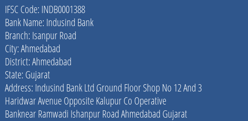 Indusind Bank Isanpur Road Branch IFSC Code