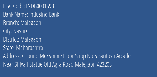 Indusind Bank Malegaon Branch Malegaon IFSC Code INDB0001593