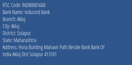 Indusind Bank Akluj Branch Solapur IFSC Code INDB0001668