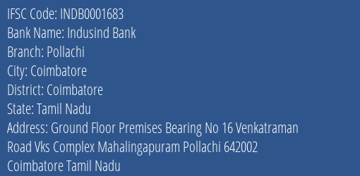 Indusind Bank Pollachi Branch IFSC Code