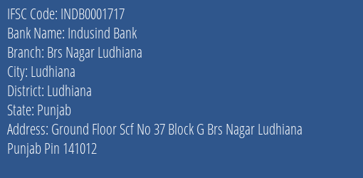 Indusind Bank Brs Nagar Ludhiana Branch IFSC Code