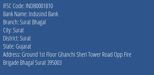 Indusind Bank Surat Bhagal Branch Surat IFSC Code INDB0001810