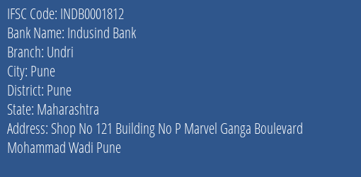 Indusind Bank Undri Branch Pune IFSC Code INDB0001812