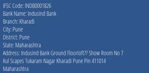 Indusind Bank Kharadi Branch Pune IFSC Code INDB0001826