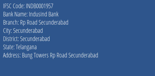 Indusind Bank Rp Road Secunderabad Branch IFSC Code