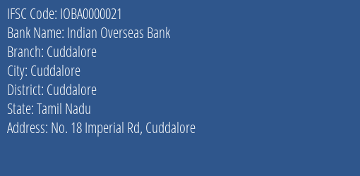 Indian Overseas Bank Cuddalore Branch IFSC Code