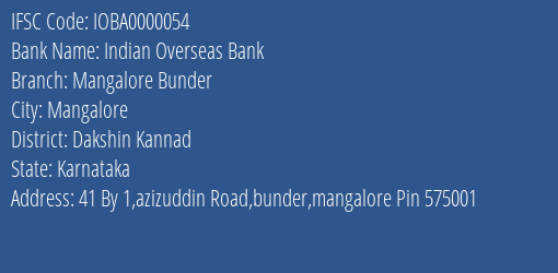 Indian Overseas Bank Mangalore Bunder Branch IFSC Code