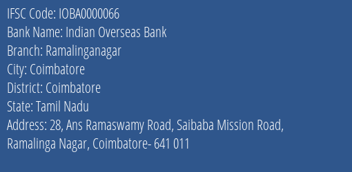 Indian Overseas Bank Ramalinganagar Branch IFSC Code