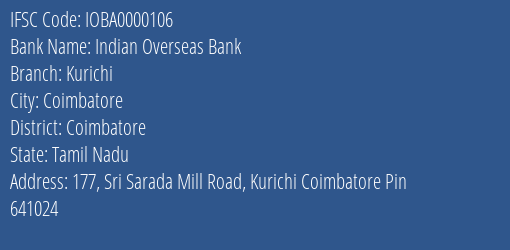 Indian Overseas Bank Kurichi Branch IFSC Code