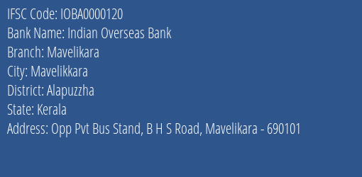 Indian Overseas Bank Mavelikara Branch, Branch Code 000120 & IFSC Code IOBA0000120