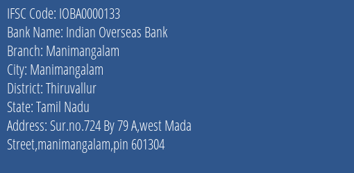Indian Overseas Bank Manimangalam Branch Thiruvallur IFSC Code IOBA0000133