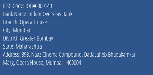 Indian Overseas Bank Opera House Branch IFSC Code