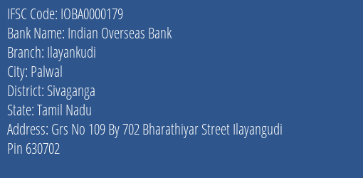 Indian Overseas Bank Ilayankudi Branch IFSC Code