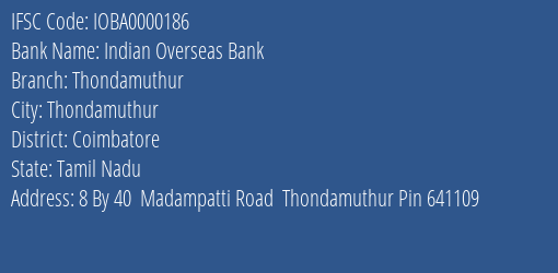 Indian Overseas Bank Thondamuthur Branch IFSC Code