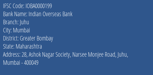 Indian Overseas Bank Juhu Branch IFSC Code