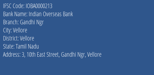 Indian Overseas Bank Gandhi Ngr Branch IFSC Code