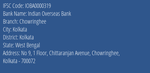 Indian Overseas Bank Chowringhee Branch IFSC Code