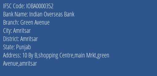 Indian Overseas Bank Green Avenue Branch IFSC Code