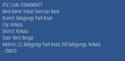Indian Overseas Bank Ballygunge Park Road Branch IFSC Code