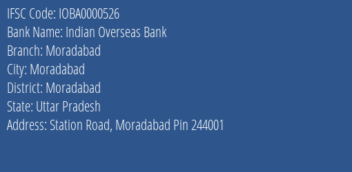 Indian Overseas Bank Moradabad Branch Moradabad IFSC Code IOBA0000526