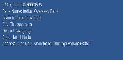 Indian Overseas Bank Thiruppuvanam Branch IFSC Code