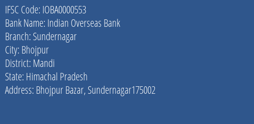 Indian Overseas Bank Sundernagar Branch, Branch Code 000553 & IFSC Code IOBA0000553