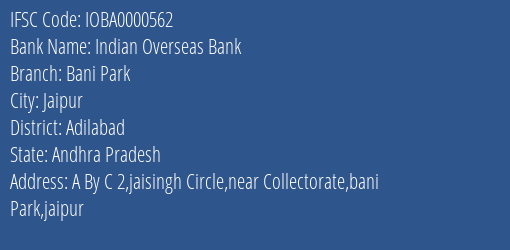 Indian Overseas Bank Bani Park Branch IFSC Code