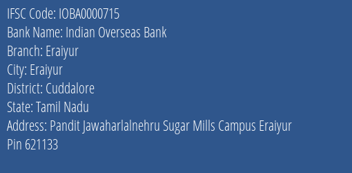 Indian Overseas Bank Eraiyur Branch IFSC Code