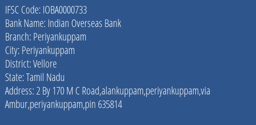 Indian Overseas Bank Periyankuppam Branch IFSC Code