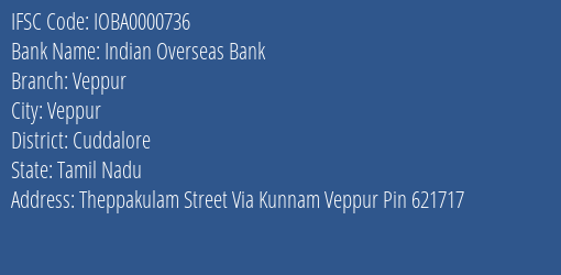 Indian Overseas Bank Veppur Branch IFSC Code