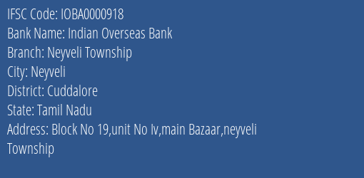 Indian Overseas Bank Neyveli Township Branch IFSC Code