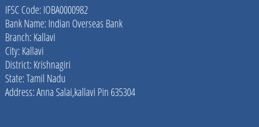 Indian Overseas Bank Kallavi Branch IFSC Code