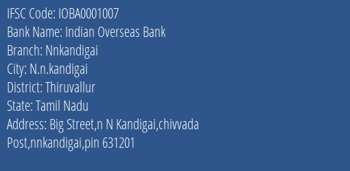 Indian Overseas Bank Nnkandigai Branch IFSC Code