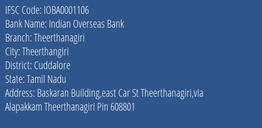 Indian Overseas Bank Theerthanagiri Branch IFSC Code