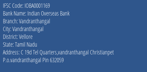 Indian Overseas Bank Vandranthangal Branch IFSC Code