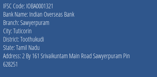 Indian Overseas Bank Sawyerpuram Branch Toothukudi IFSC Code IOBA0001321