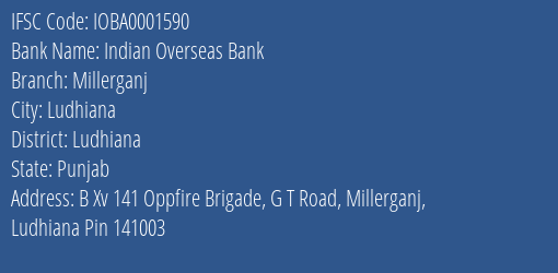 Indian Overseas Bank Millerganj Branch Ludhiana IFSC Code IOBA0001590